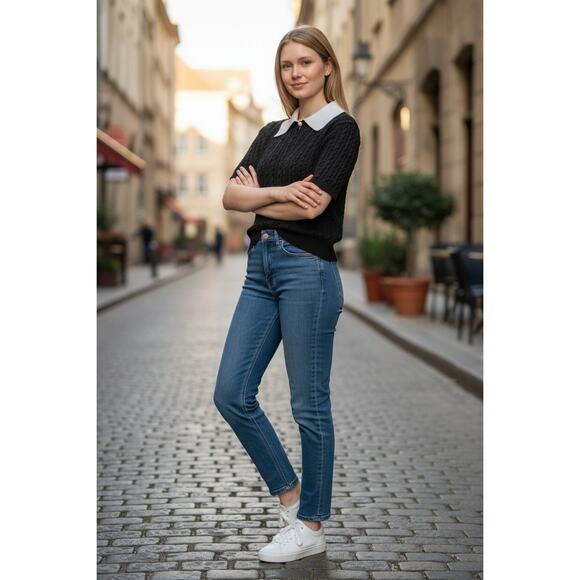 Yichen Paris Tops - Yichen Paris Polo Sweater Top Women Size 42 Braided Knit Black